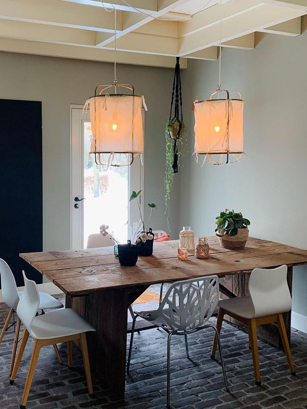 Lustra Pendant Lamp Bamboo Shade for Living Room-Neutral Decor