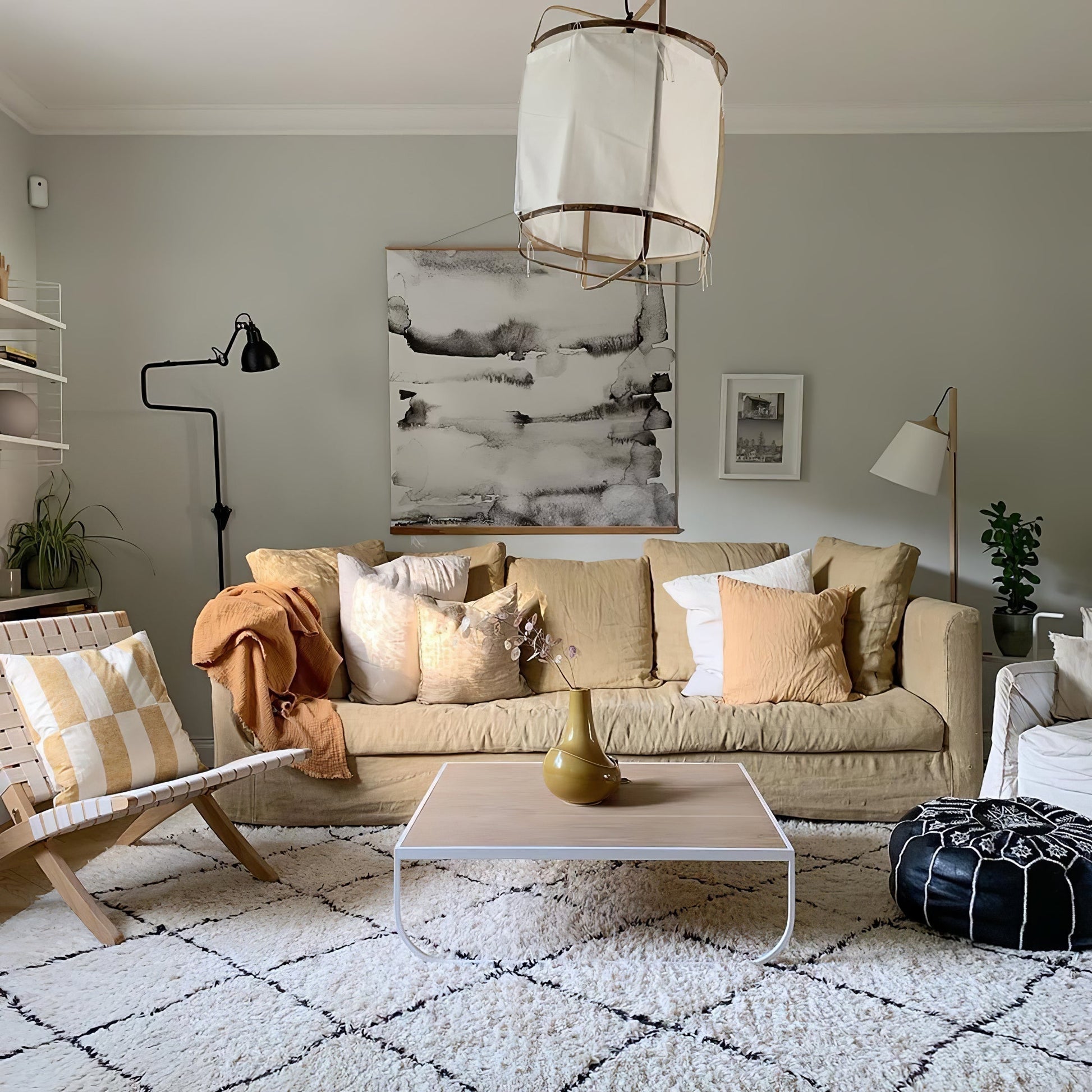 Lustra Pendant Lamp Bamboo Shade for Living Room-Neutral Decor