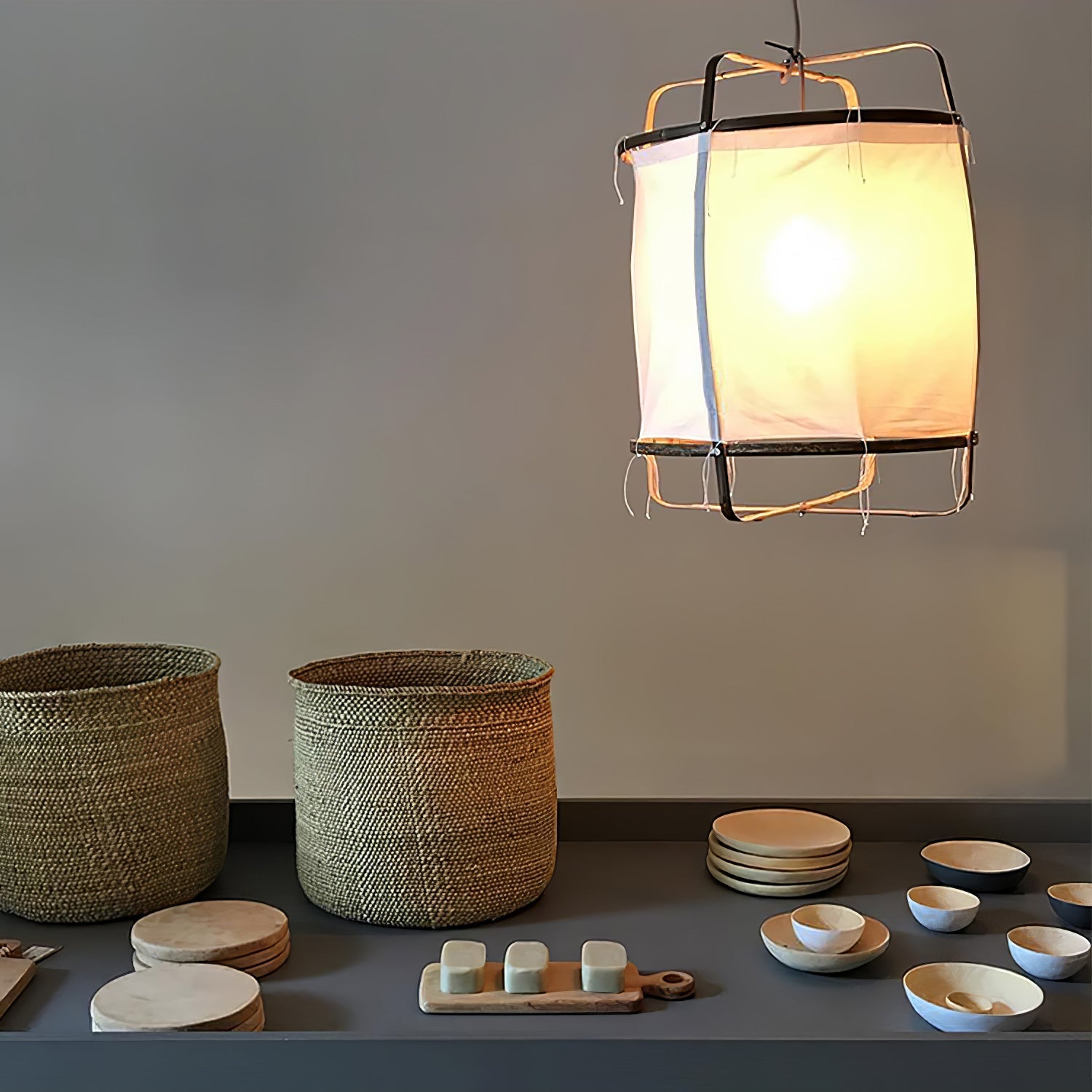 Lustra Pendant Lamp Bamboo Shade for Living Room-Neutral Decor