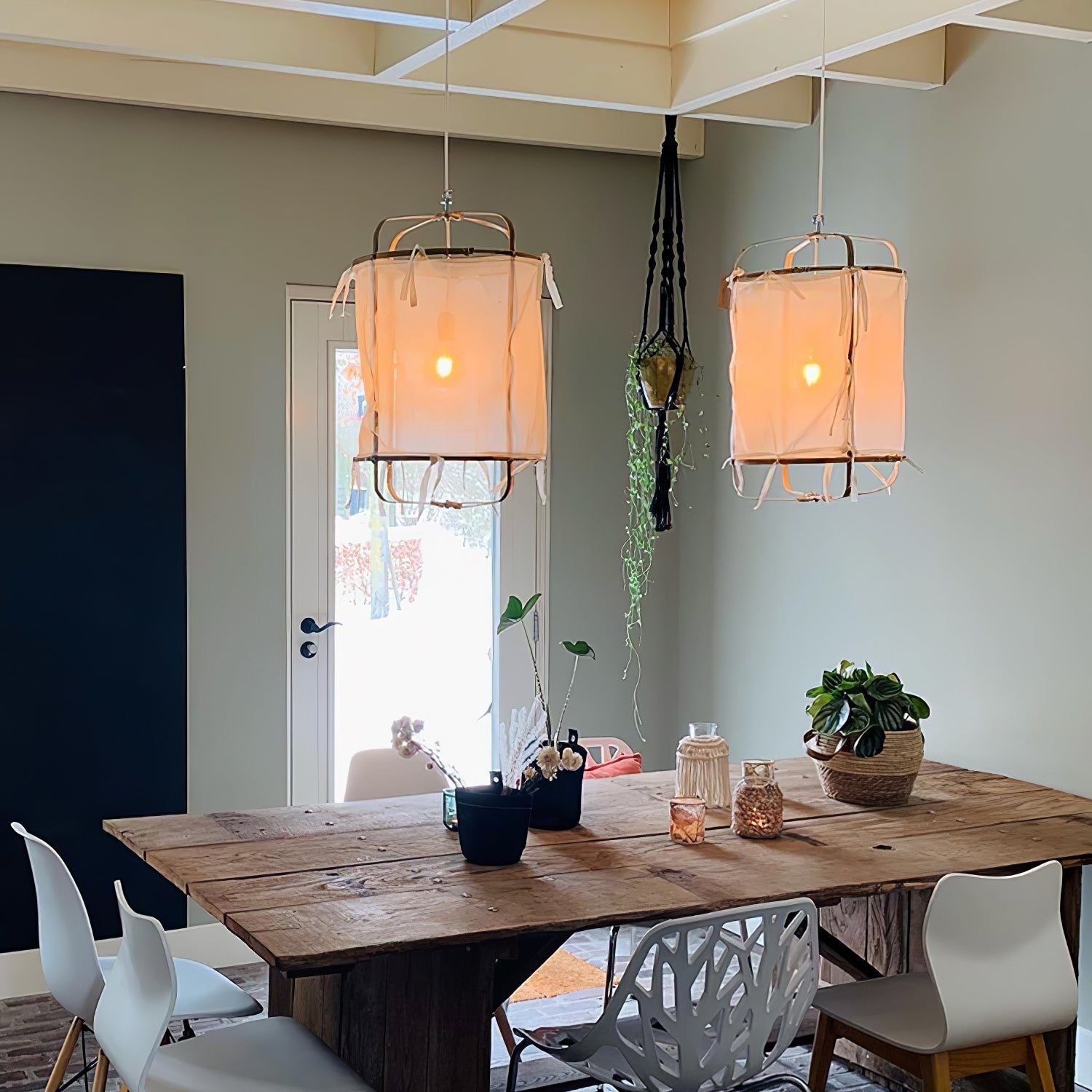 Lustra Pendant Lamp Bamboo Shade for Living Room-Neutral Decor