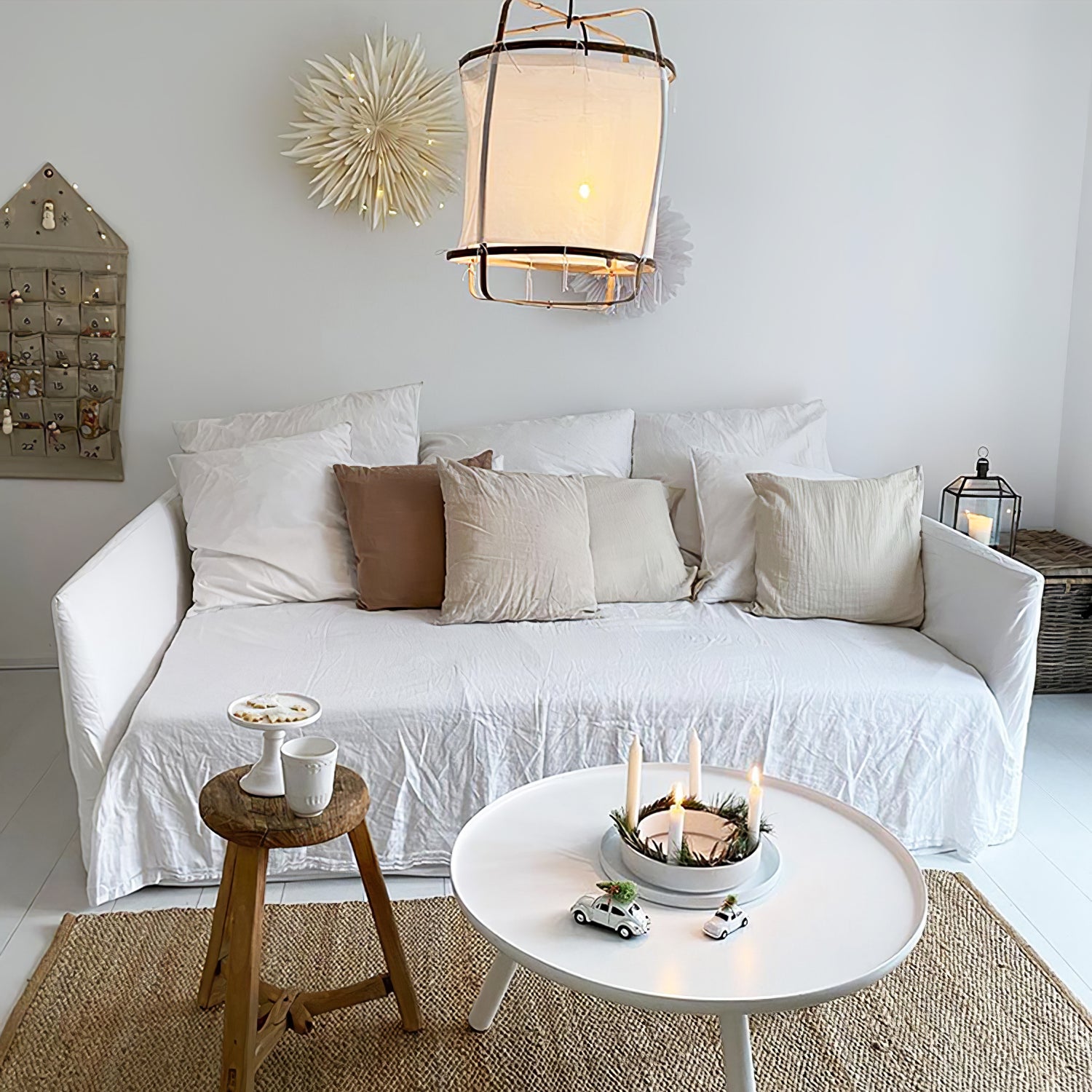 Lustra Pendant Lamp Bamboo Shade for Living Room-Neutral Decor