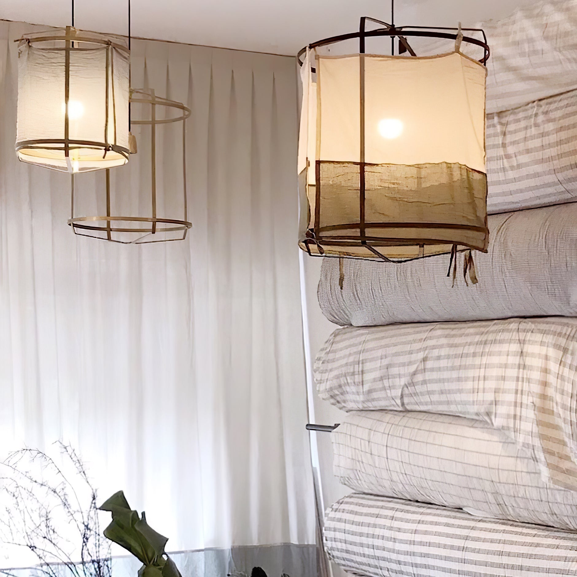 Lustra Pendant Lamp Bamboo Shade for Living Room-Neutral Decor