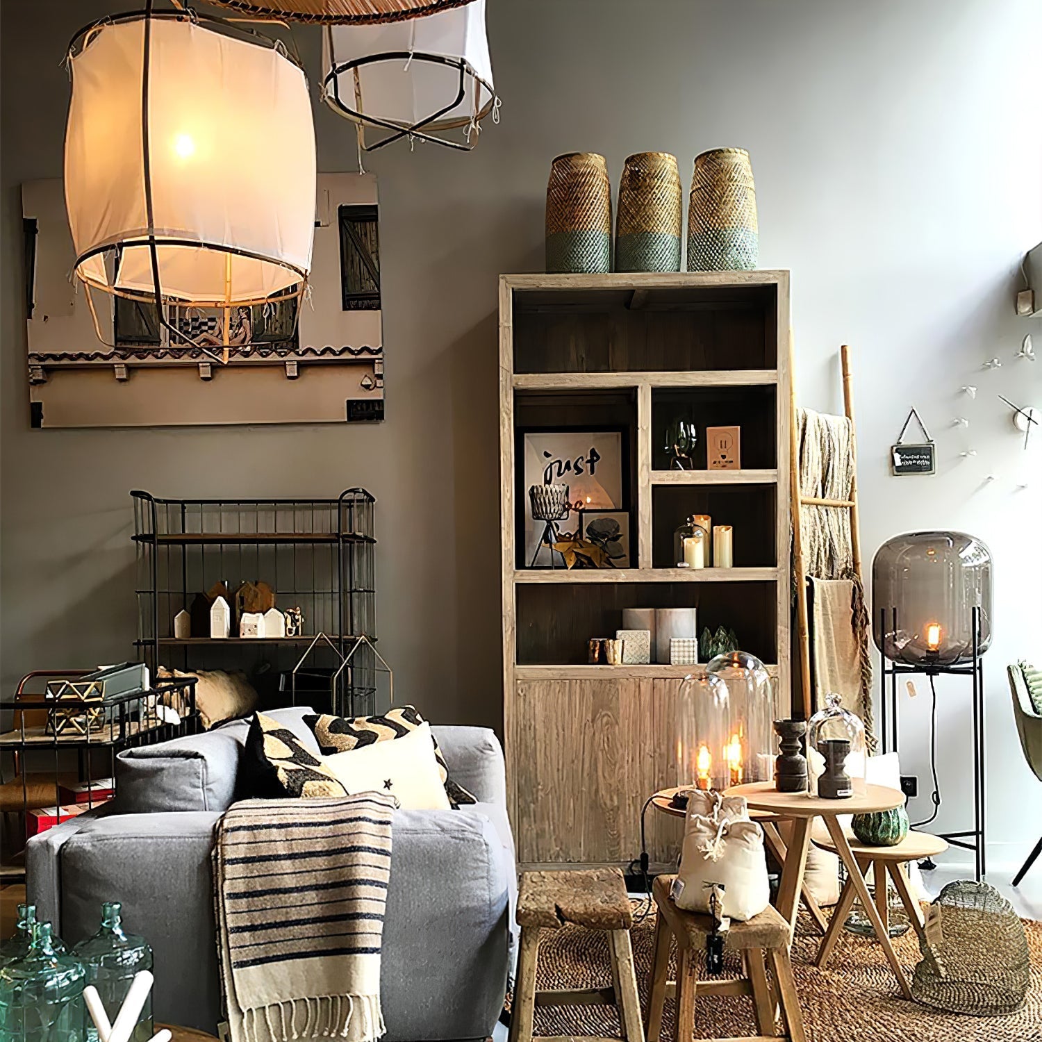 Lustra Pendant Lamp Bamboo Shade for Living Room-Neutral Decor