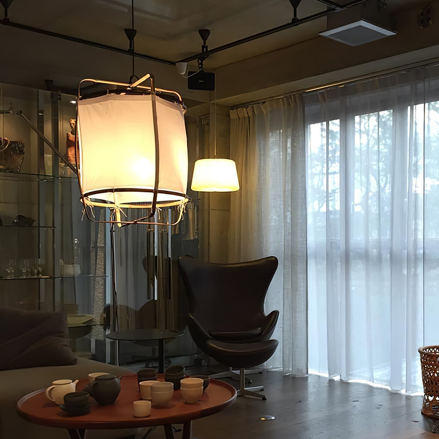 Lustra Pendant Lamp Bamboo Shade for Living Room-Neutral Decor