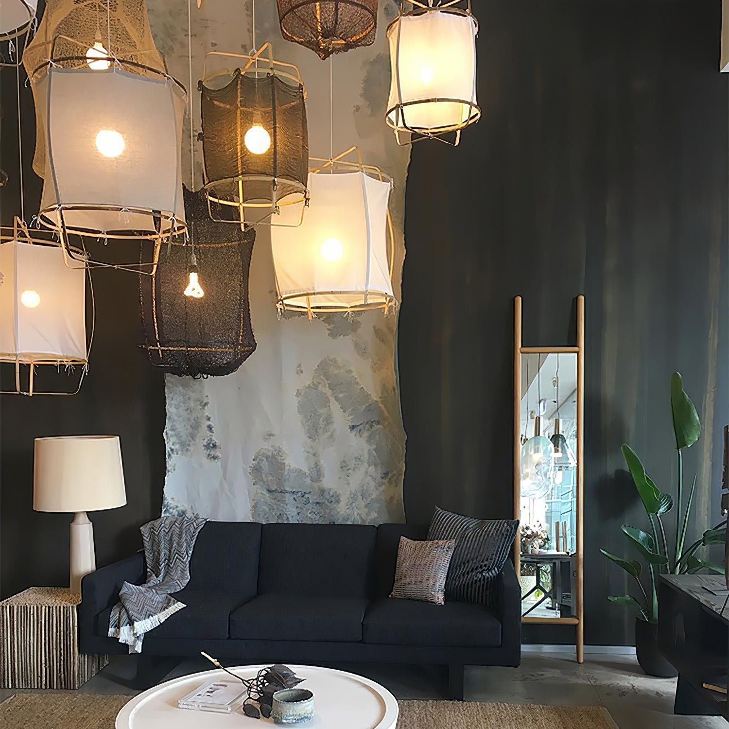 Lustra Pendant Lamp Bamboo Shade for Living Room-Neutral Decor