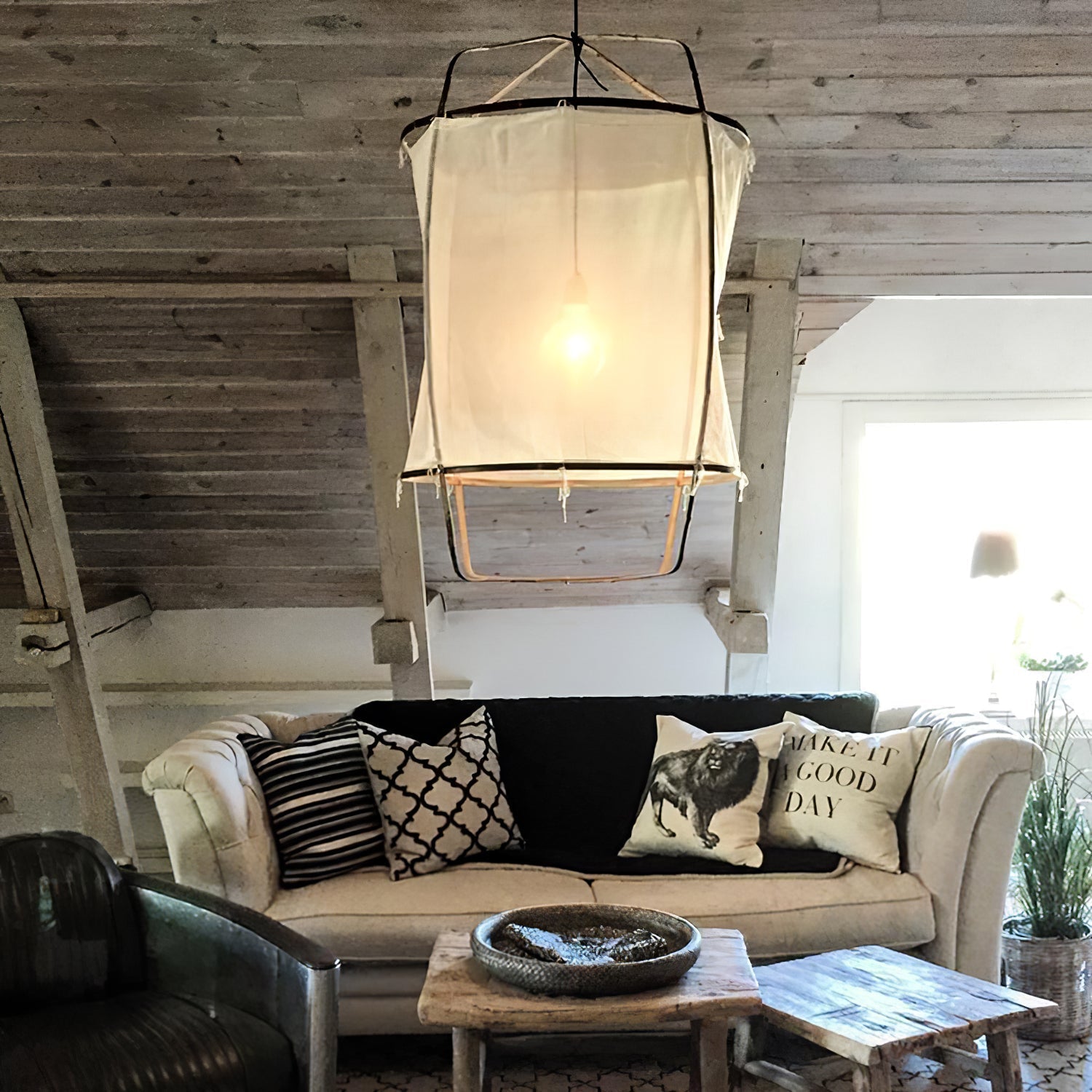 Lustra Pendant Lamp Bamboo Shade for Living Room-Neutral Decor