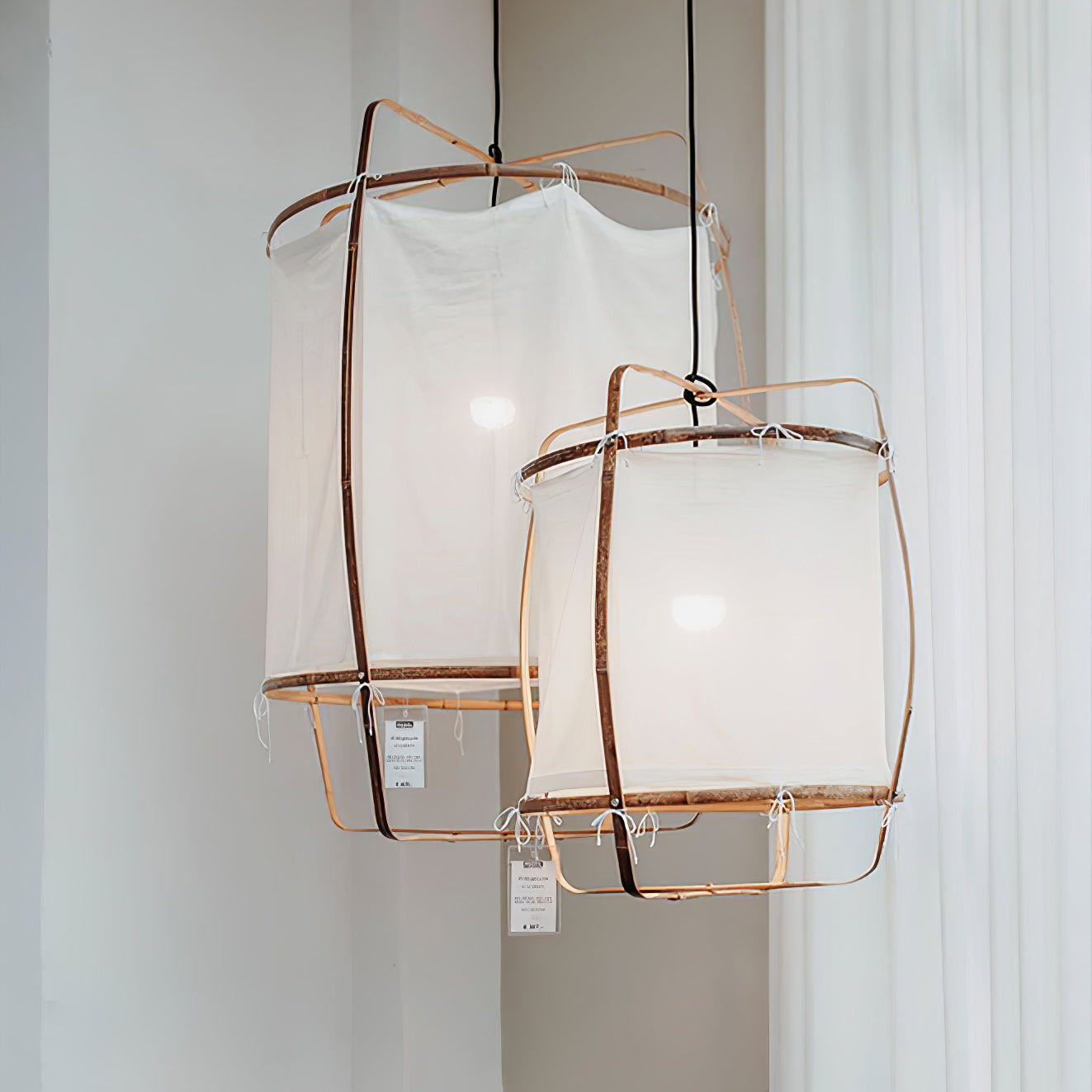 Lustra Pendant Lamp Bamboo Shade for Living Room-Neutral Decor