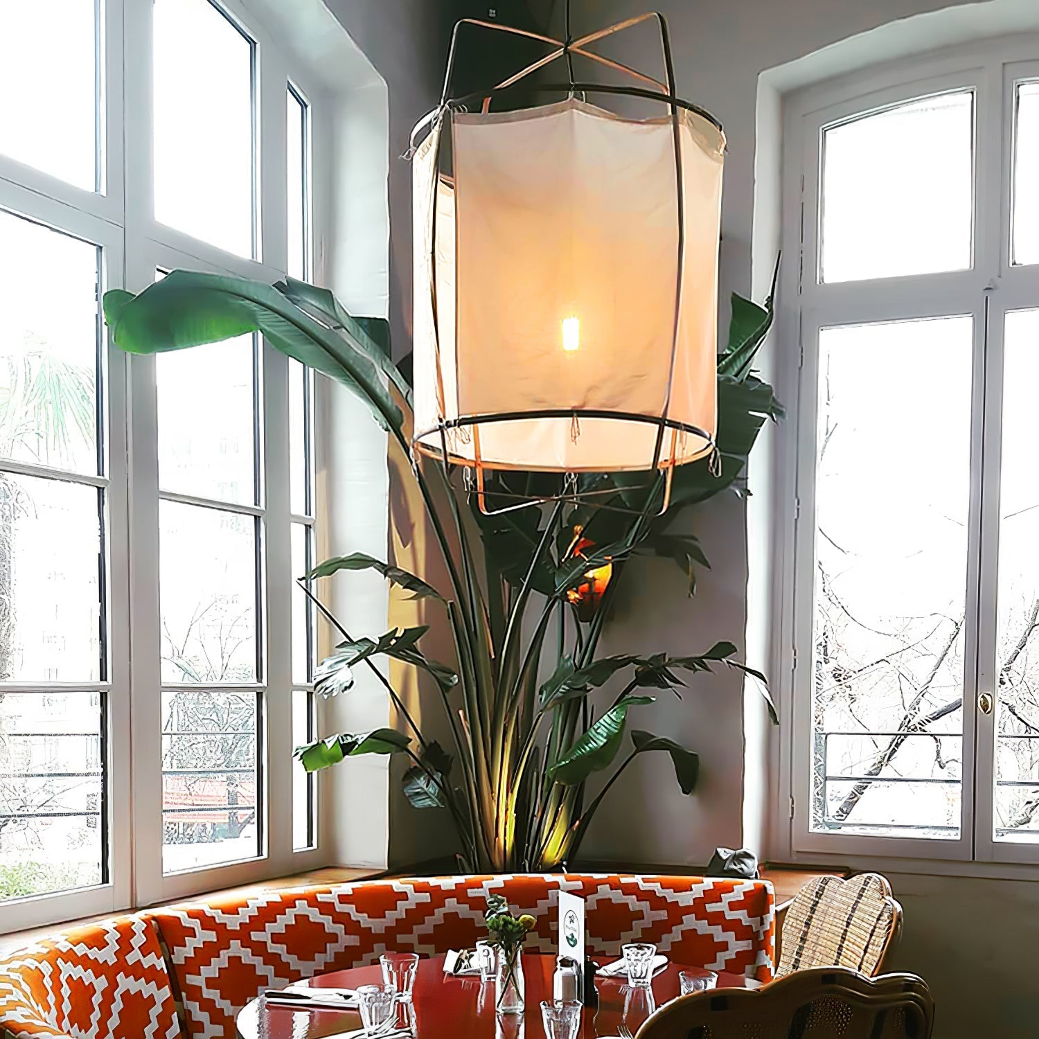 Lustra Pendant Lamp Bamboo Shade for Living Room-Neutral Decor