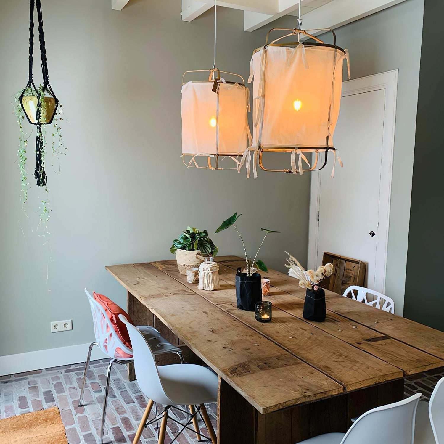 Lustra Pendant Lamp Bamboo Shade for Living Room-Neutral Decor