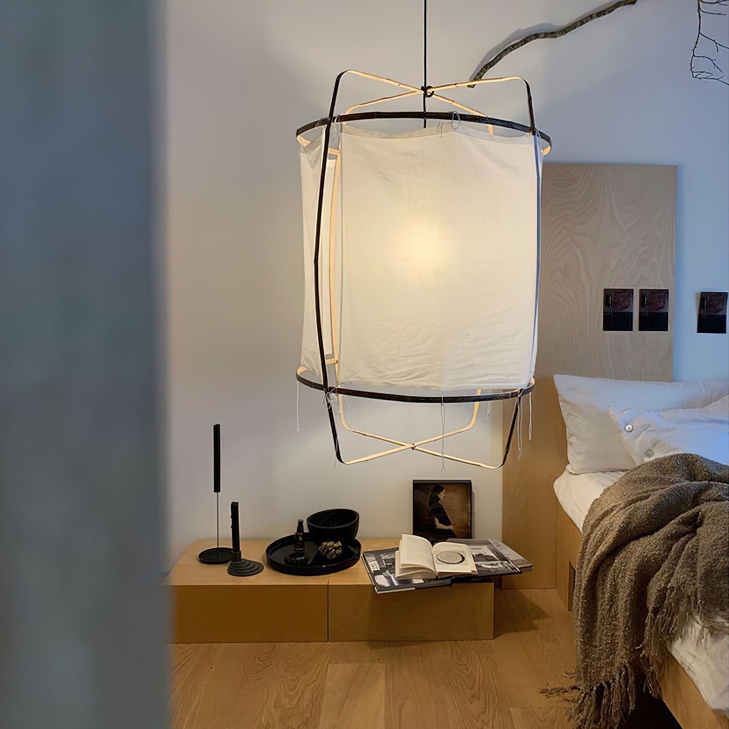 Lustra Pendant Lamp Bamboo Shade for Living Room-Neutral Decor