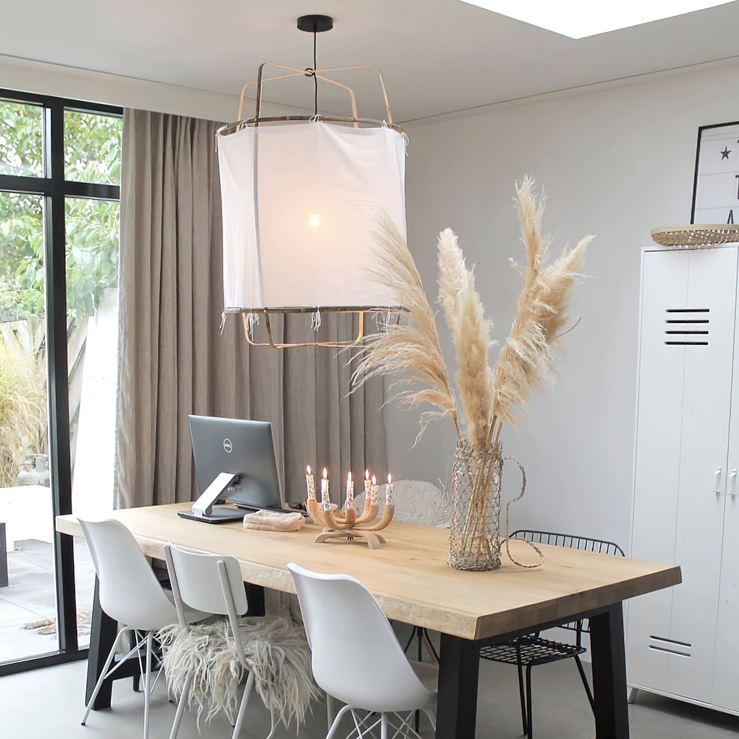 Lustra Pendant Lamp Bamboo Shade for Living Room-Neutral Decor