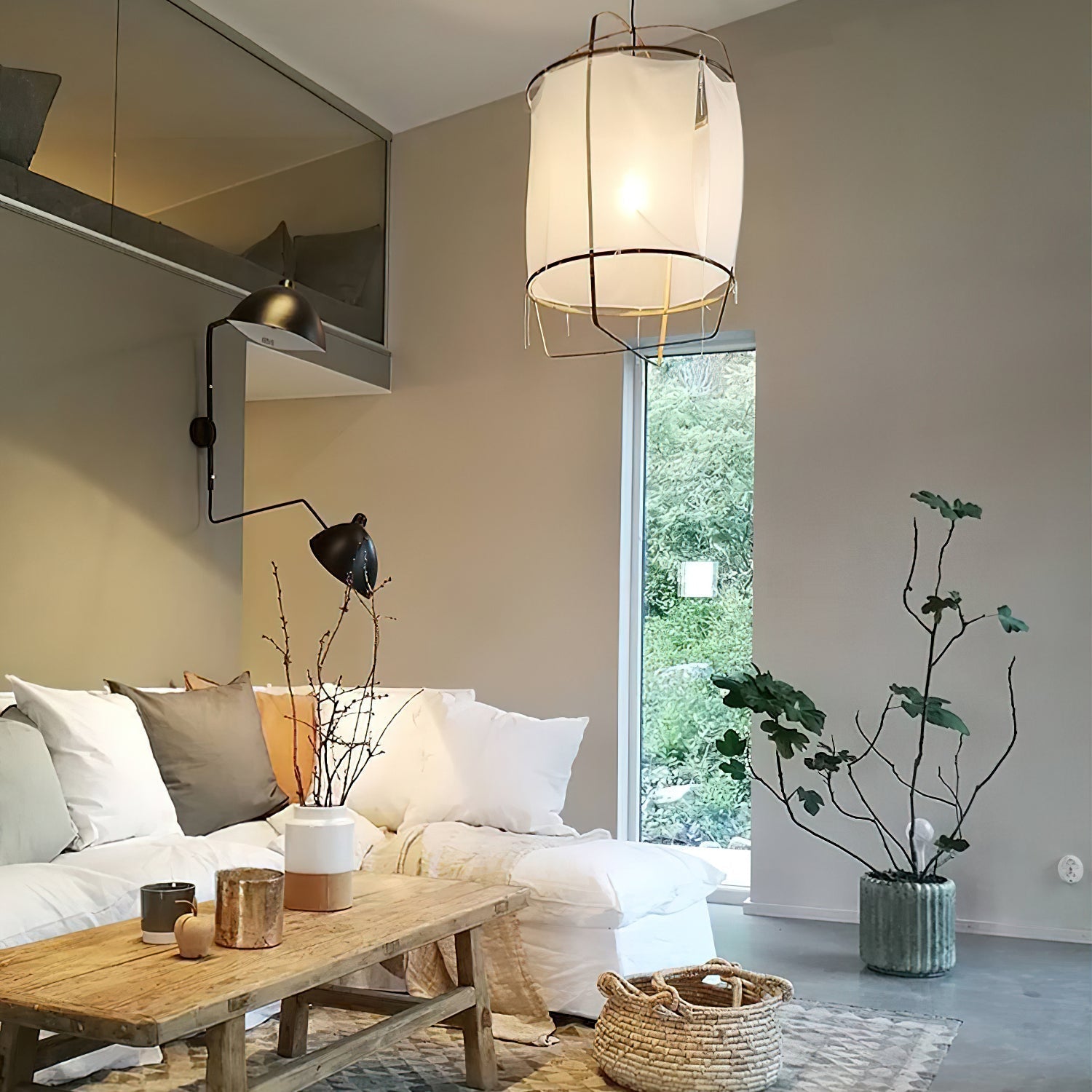 Lustra Pendant Lamp Bamboo Shade for Living Room-Neutral Decor