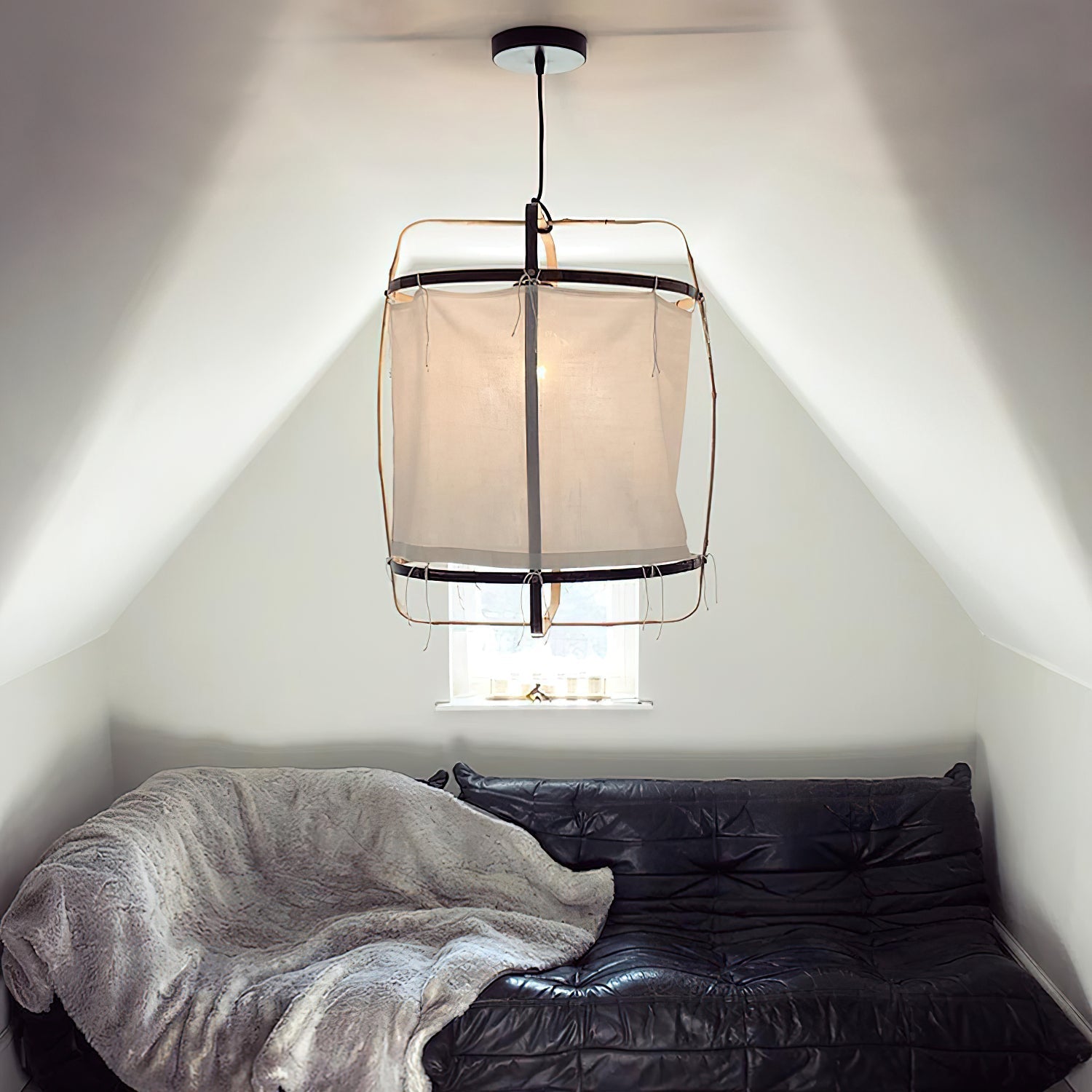 Lustra Pendant Lamp Bamboo Shade for Living Room-Neutral Decor