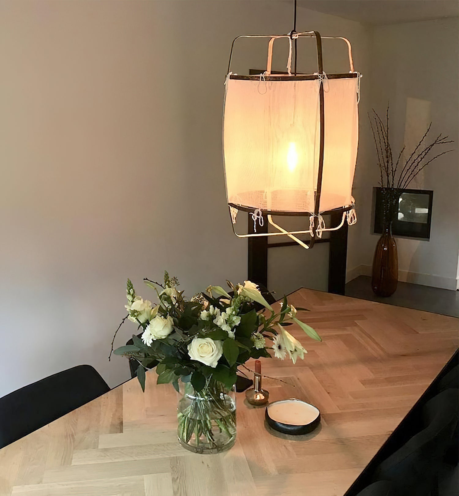 Lustra Pendant Lamp Bamboo Shade for Living Room-Neutral Decor