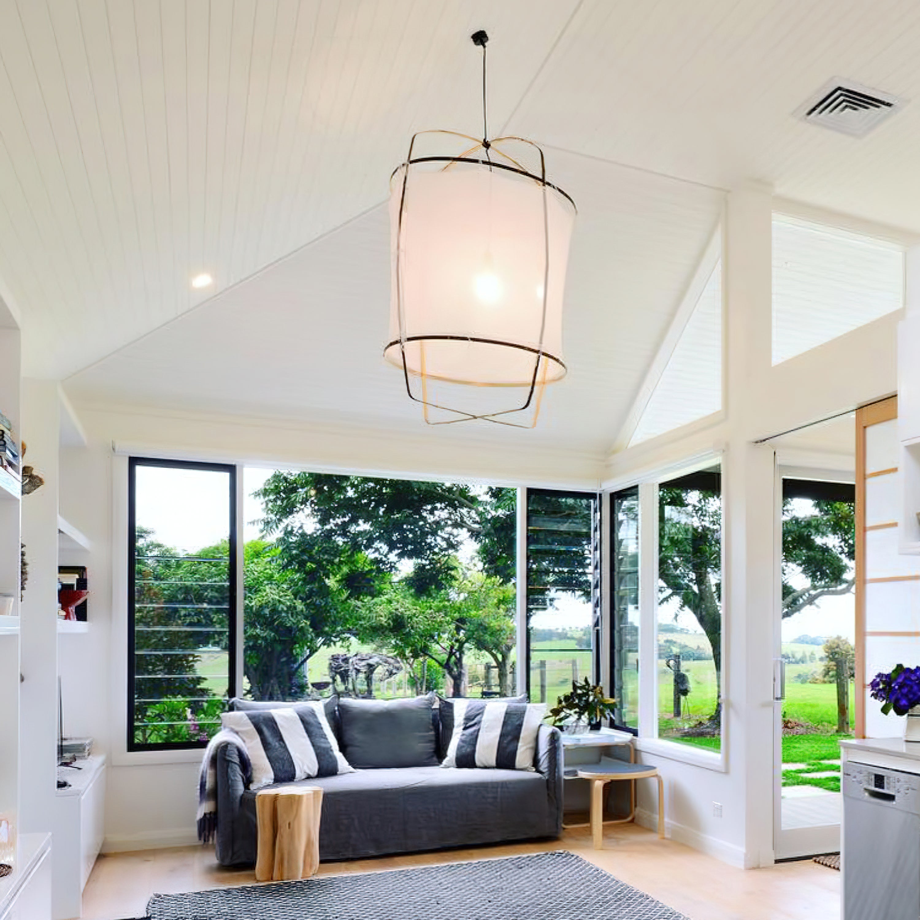 Lustra Pendant Lamp Bamboo Shade for Living Room-Neutral Decor