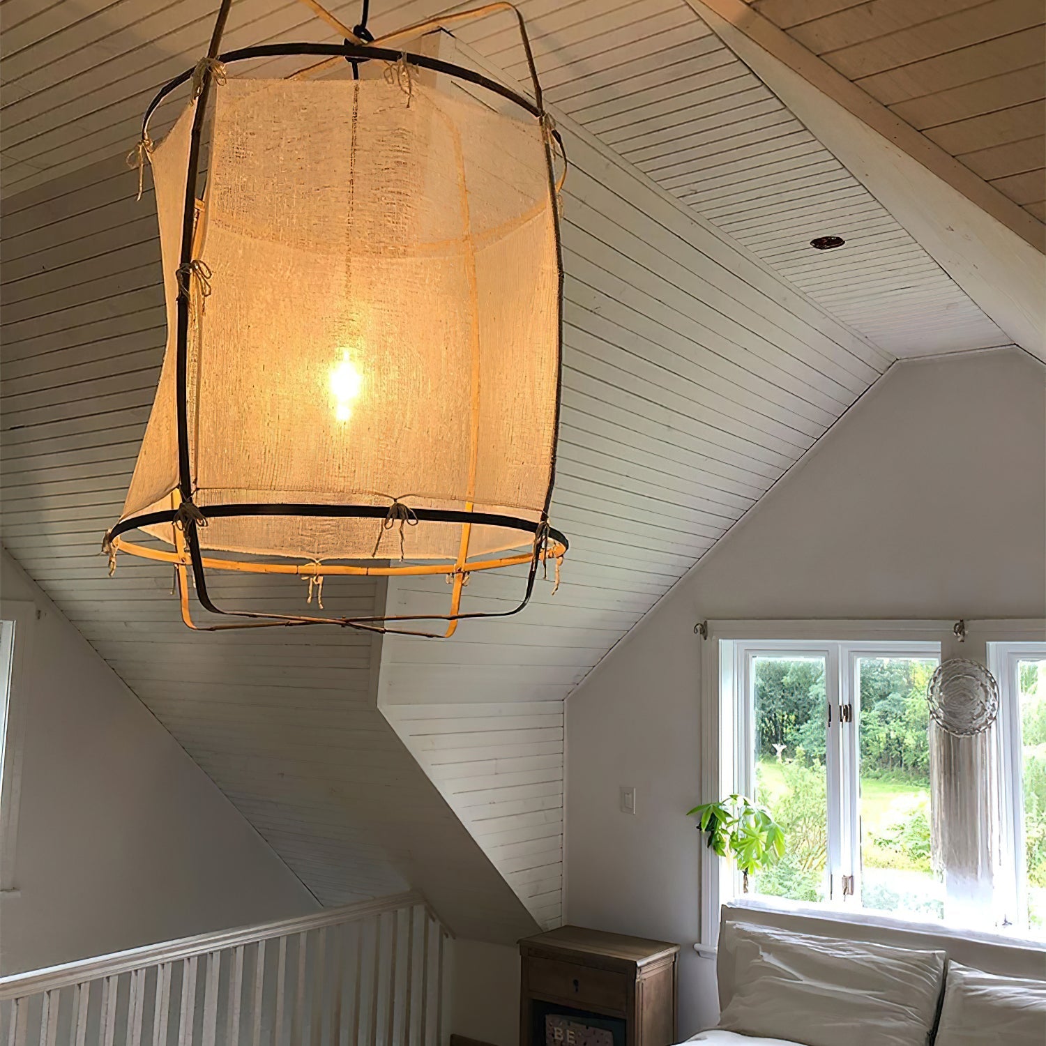 Lustra Pendant Lamp Bamboo Shade for Living Room-Neutral Decor