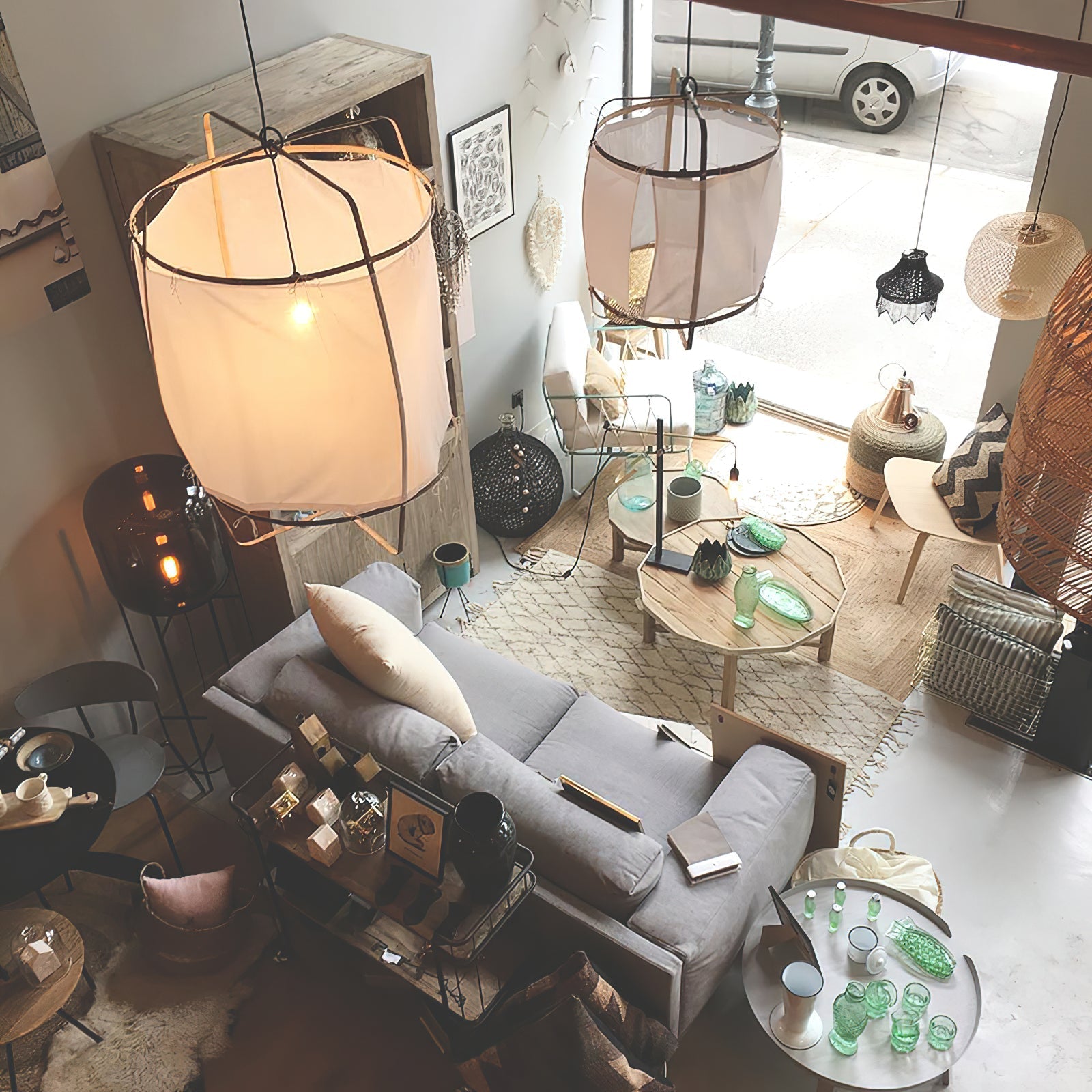 Lustra Pendant Lamp Bamboo Shade for Living Room-Neutral Decor