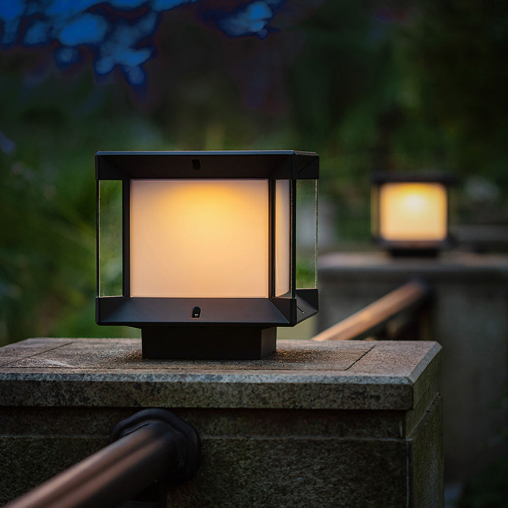 Ray Modern Rectangular Metal Glass Outdoor Lamp, Black/Black-Gold - Neutral Decor