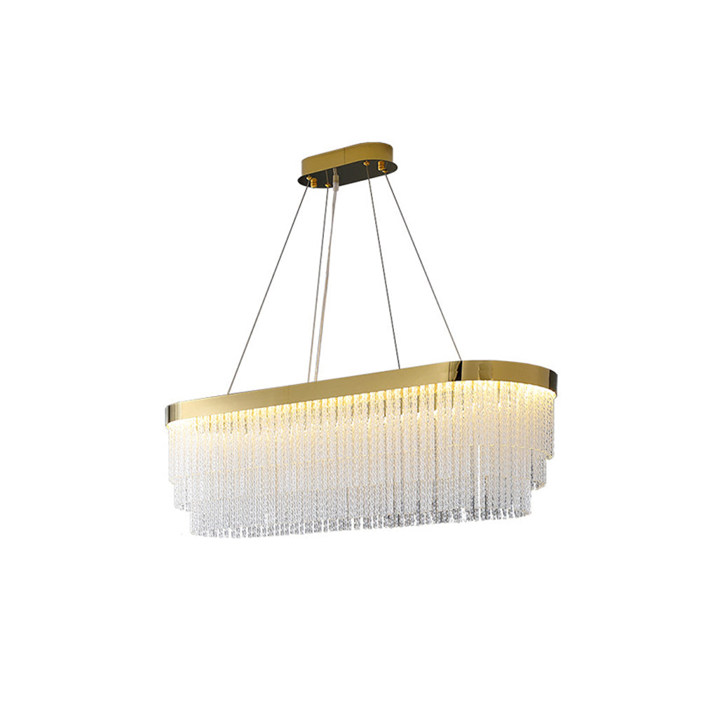 Kristy Modern Spiral Crystal Ring /Rectangle Chandelier, Gold - Neutral Decor