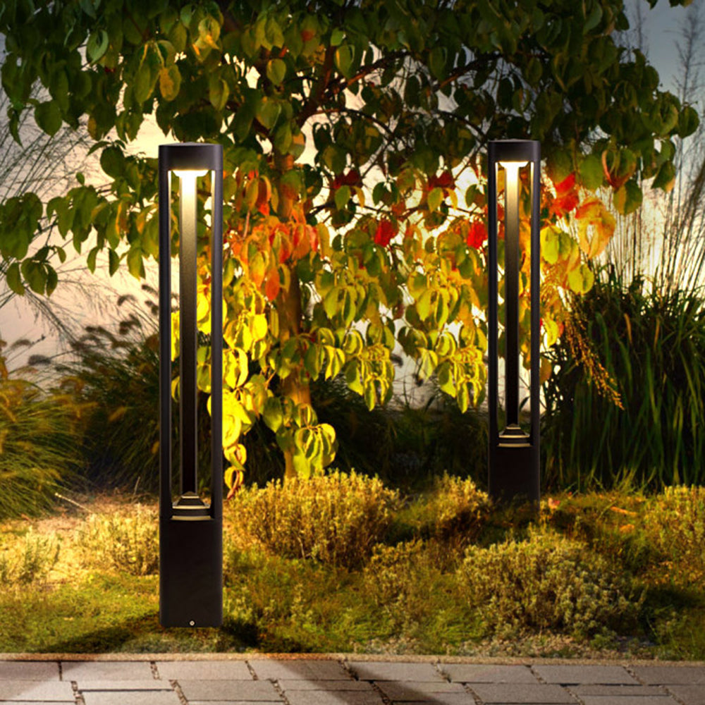 Ray Contemporary Metal Triangular Hollow Outdoor Path Light, Black - Neutral Decor