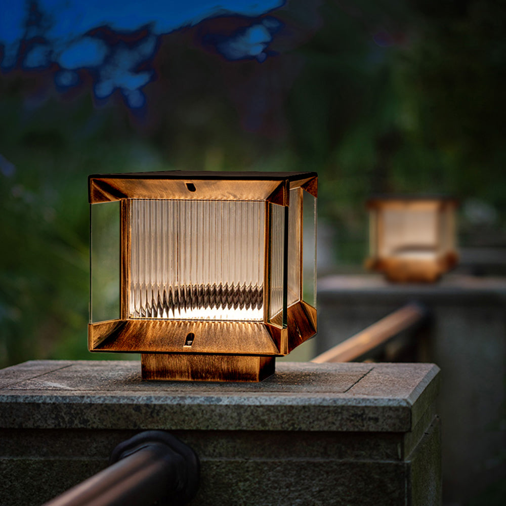 Ray Modern Rectangular Metal Glass Outdoor Lamp, Black/Black-Gold - Neutral Decor