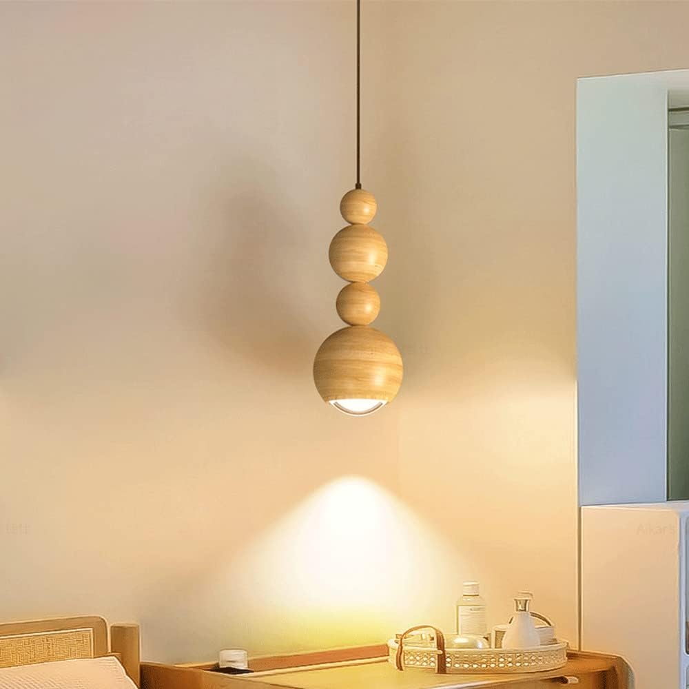 Muto Vintage LED Pendant Globe Light White Metal Wood Bedroom - Neutral Decor