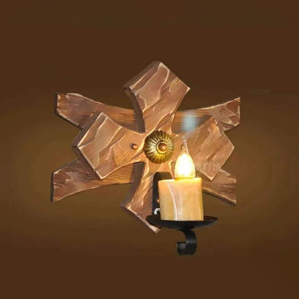 Epoch Vintage Candle & Lantern LED Wall Lamp, Wood/Metal, Gold, Bedroom - Neutral Decor