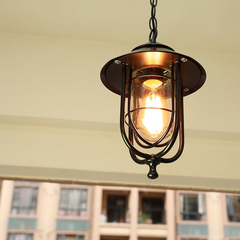 Ray Retro Lantern Metal Pendant Light, Black/Bronze - Neutral Decor