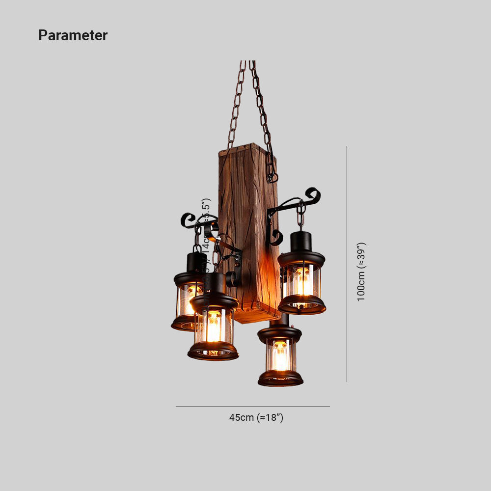 Austin Industrial Lantern Wood Pendant Light - Neutral Decor