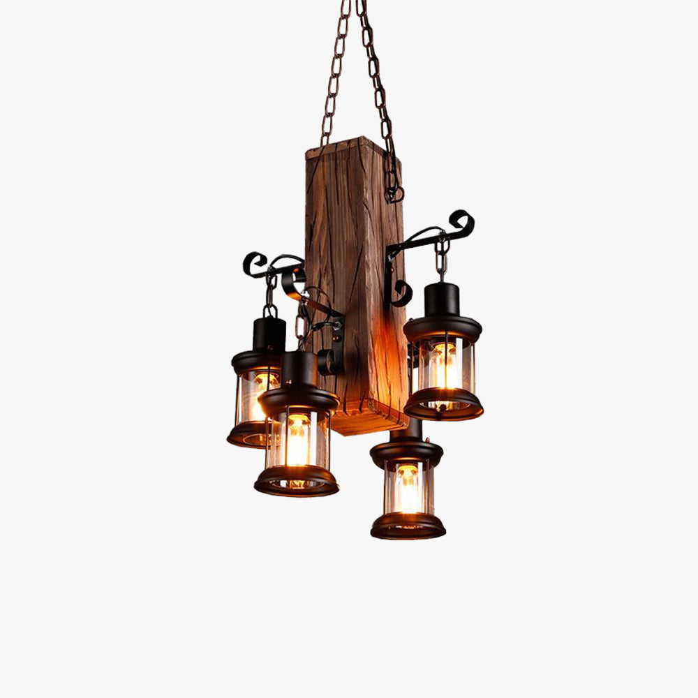 Austin Industrial Lantern Wood Pendant Light - Neutral Decor