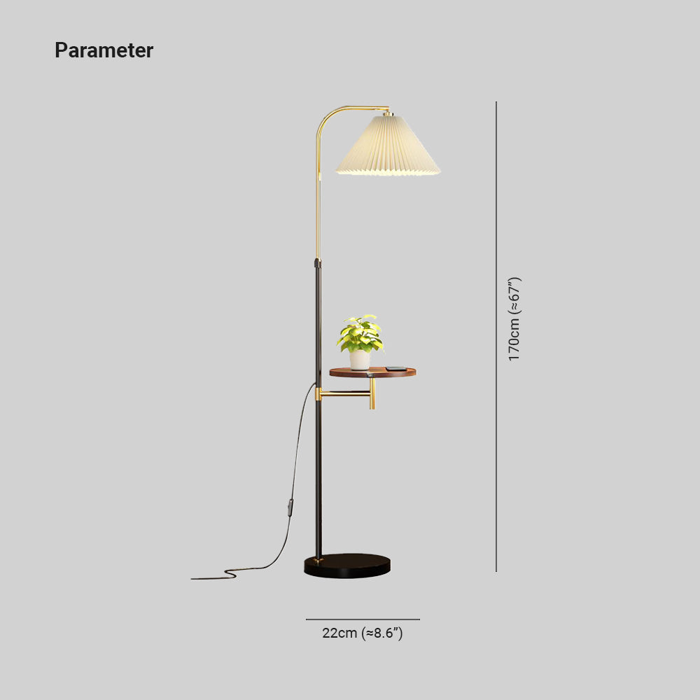 Ozawa Pleated Metal Floor Lamp With Shelves,Gold-Black/Gold - Neutral Decor