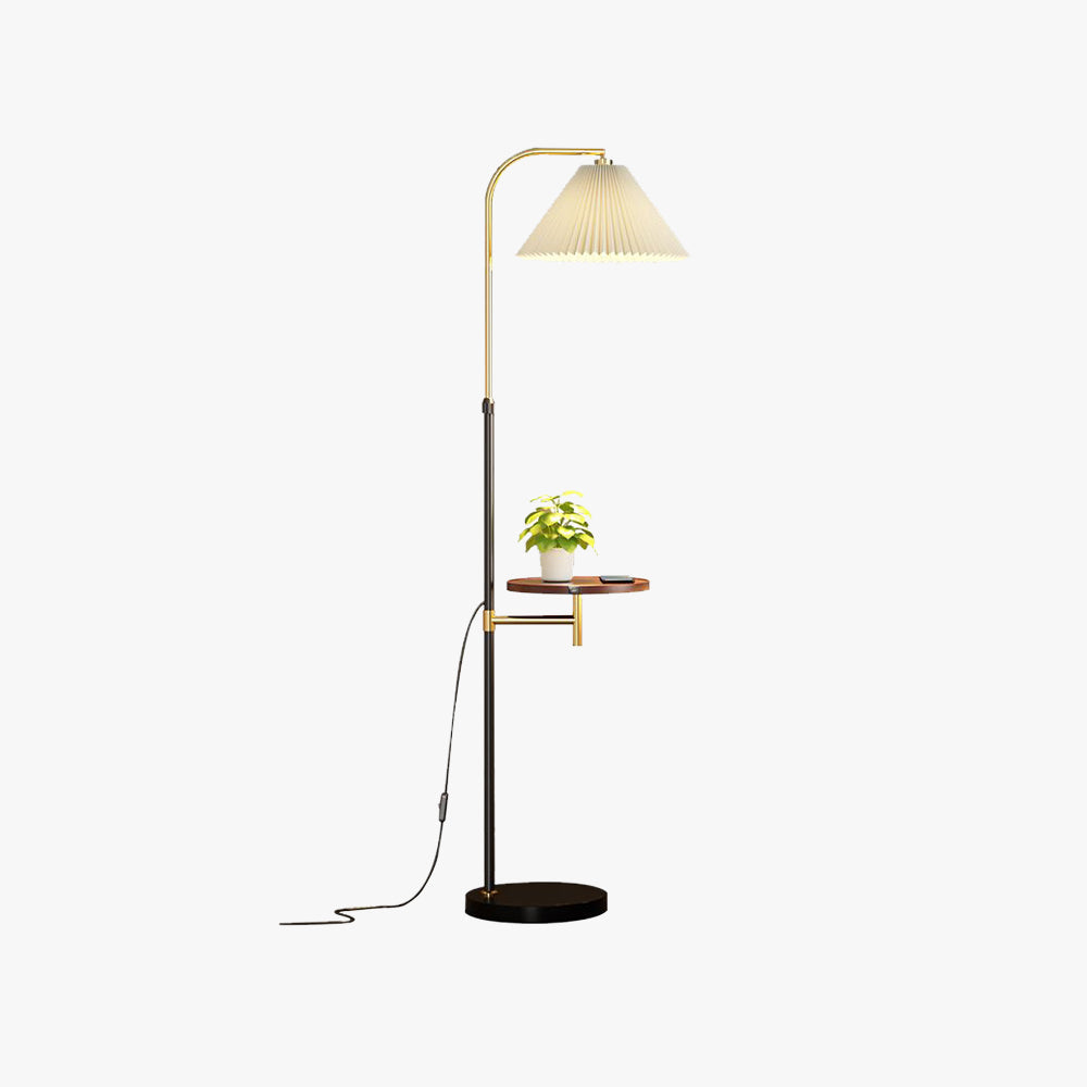 Ozawa Pleated Metal Floor Lamp With Shelves,Gold-Black/Gold - Neutral Decor