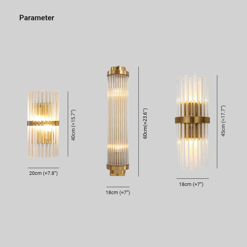 Ray Modern Cylindrical Metal/Crystal Wall Lamp, Gold - Neutral Decor