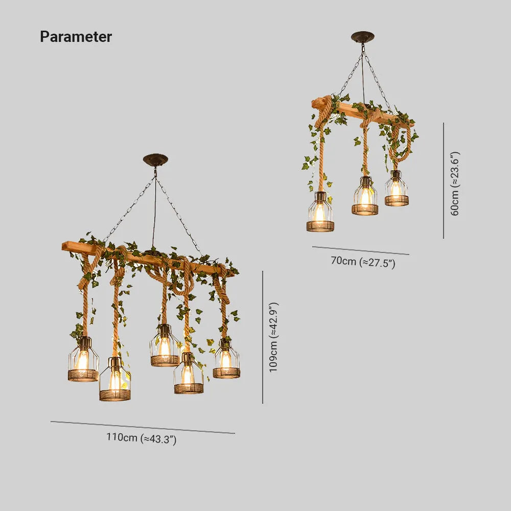 Epoch Caged Vintage Farmhouse Wood Beam Pendant Light 3/5 Heads - Neutral Decor