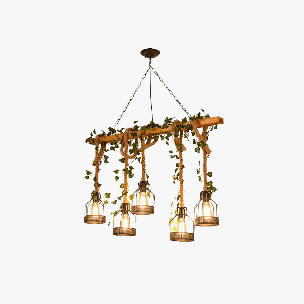 Epoch Caged Vintage Farmhouse Wood Beam Pendant Light 3/5 Heads - Neutral Decor
