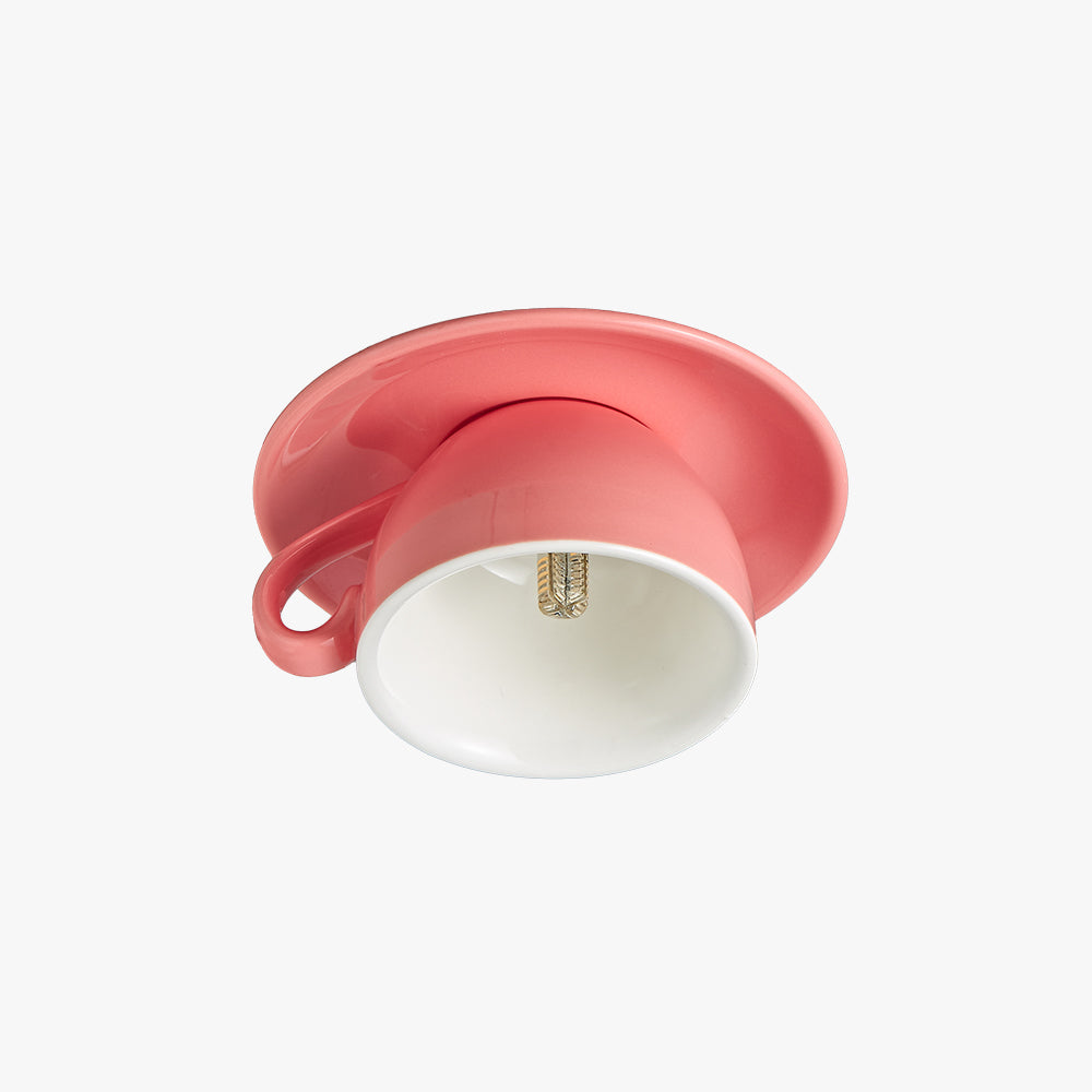 Aria Modern Coffee Cups Ceramic Flush Ceiling Lighting - Neutral Decor
