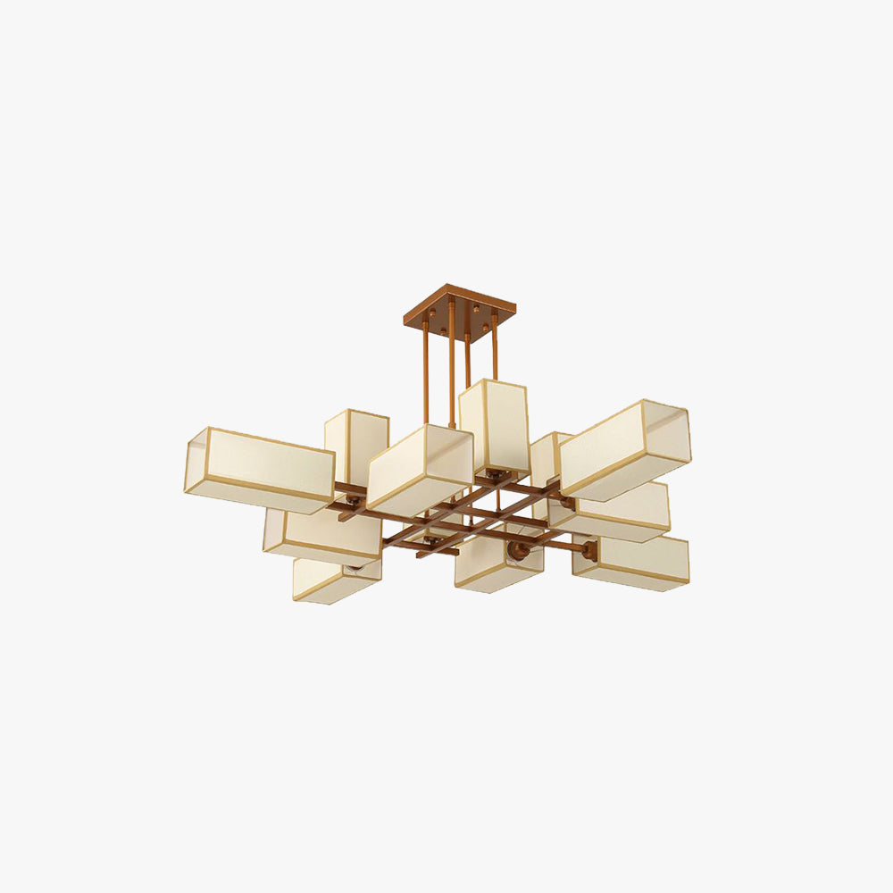 Arisha Pendant Light Square Retro, Metal/Fabric, Black/Gold, Living Room - Neutral Decor