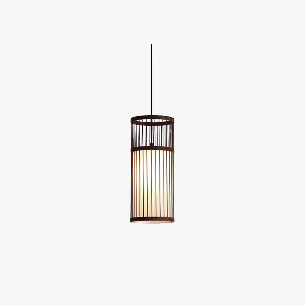 Ritta Weave Cylinder Pendant Light, Coffee/Wood, Metal/Bamboo - Neutral Decor