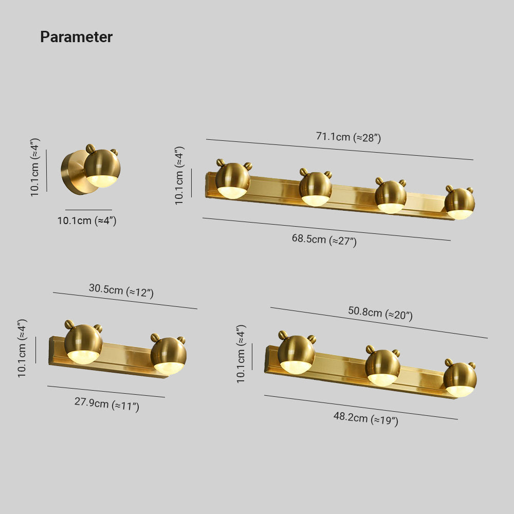 Arisha Modern Animal Globe Metal Vanity Wall Light, Gold, Bedroom - Neutral Decor