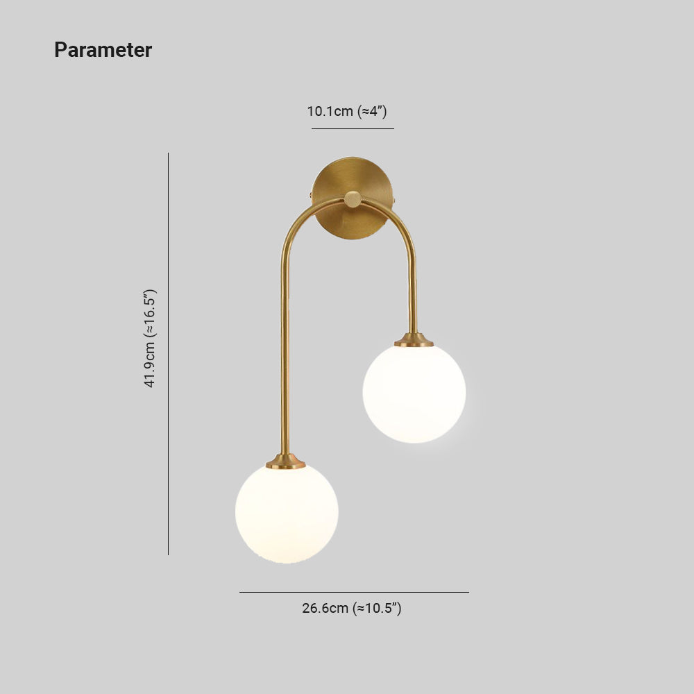 Valentina Modern Arc Globe Glass Wall Lamp, Brass, Living Room - Neutral Decor