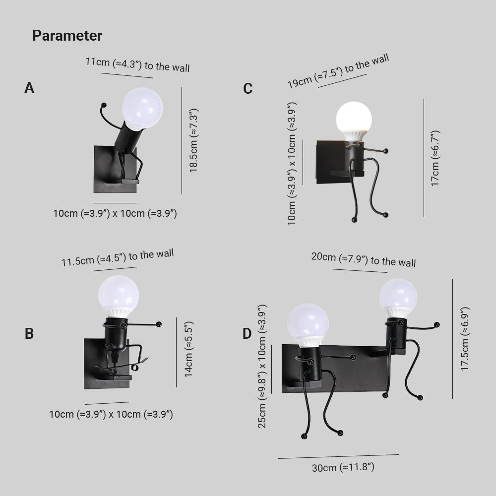 Arisha Modern Decorative Man Metal Wall Lamp, White/Black - Neutral Decor