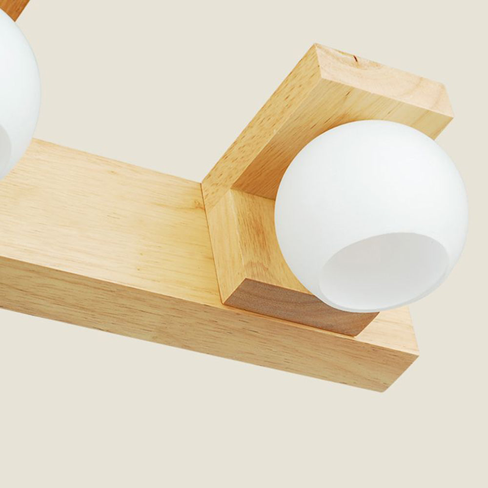 Muto Wooden Ball Mirror Front Vanity Wall Lamp, Log Color - Neutral Decor