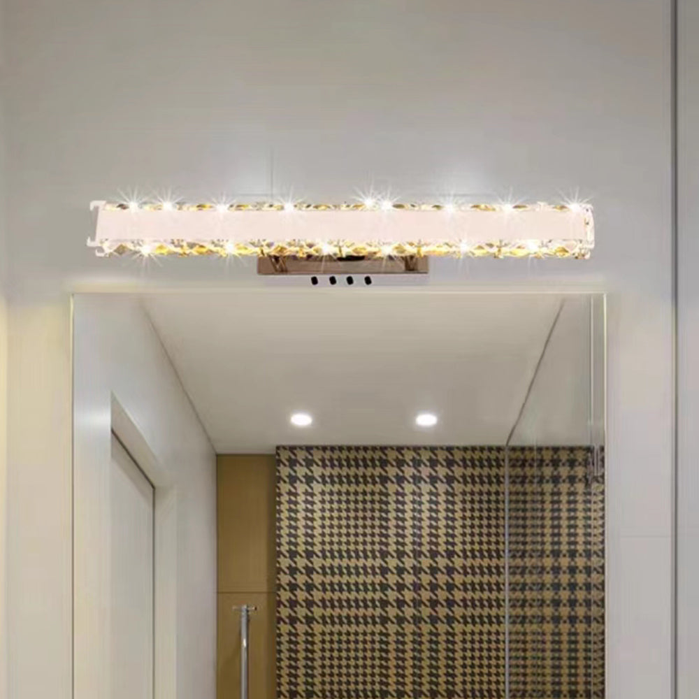 Kristy Modern Rectangular Metal/Crystal Mirror Front Wall Lamp, Gold - Neutral Decor