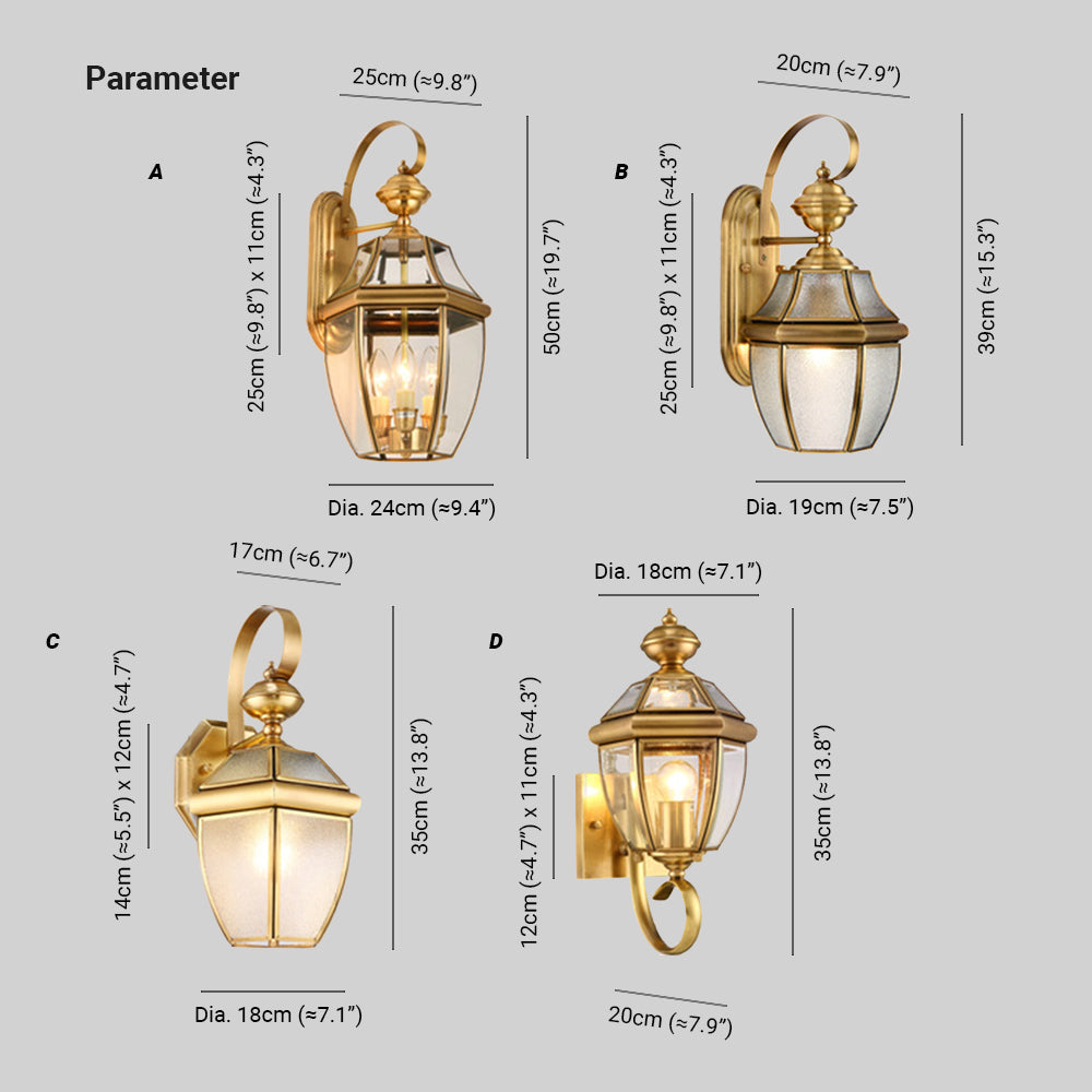 Ray Vintage Lantern Metal Outdoor Wall Lamp, Gold - Neutral Decor