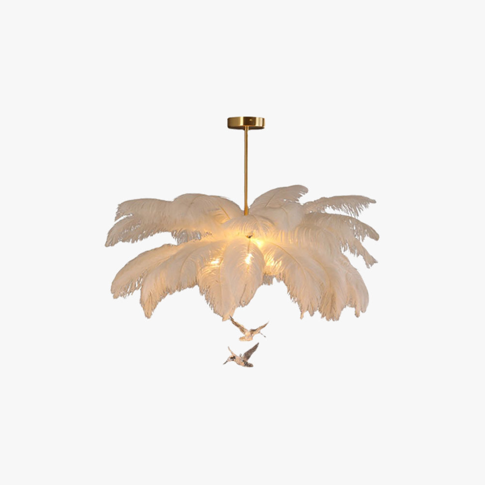 O'Moore Ostrich Contemporary Elegant Feather Chandelier, White - Neutral Decor