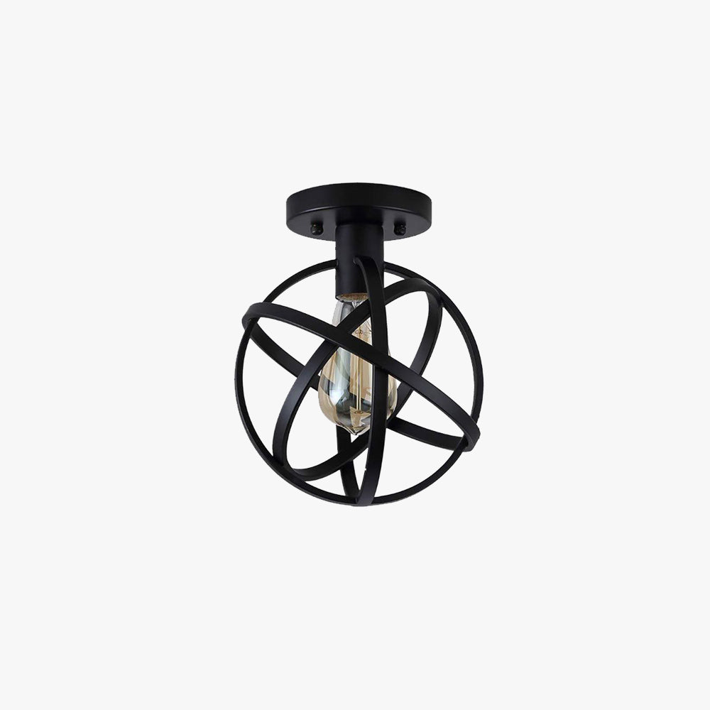 Arisha Retro Globe Lantern Metal Flush Mount Ceiling Light, Balck - Neutral Decor