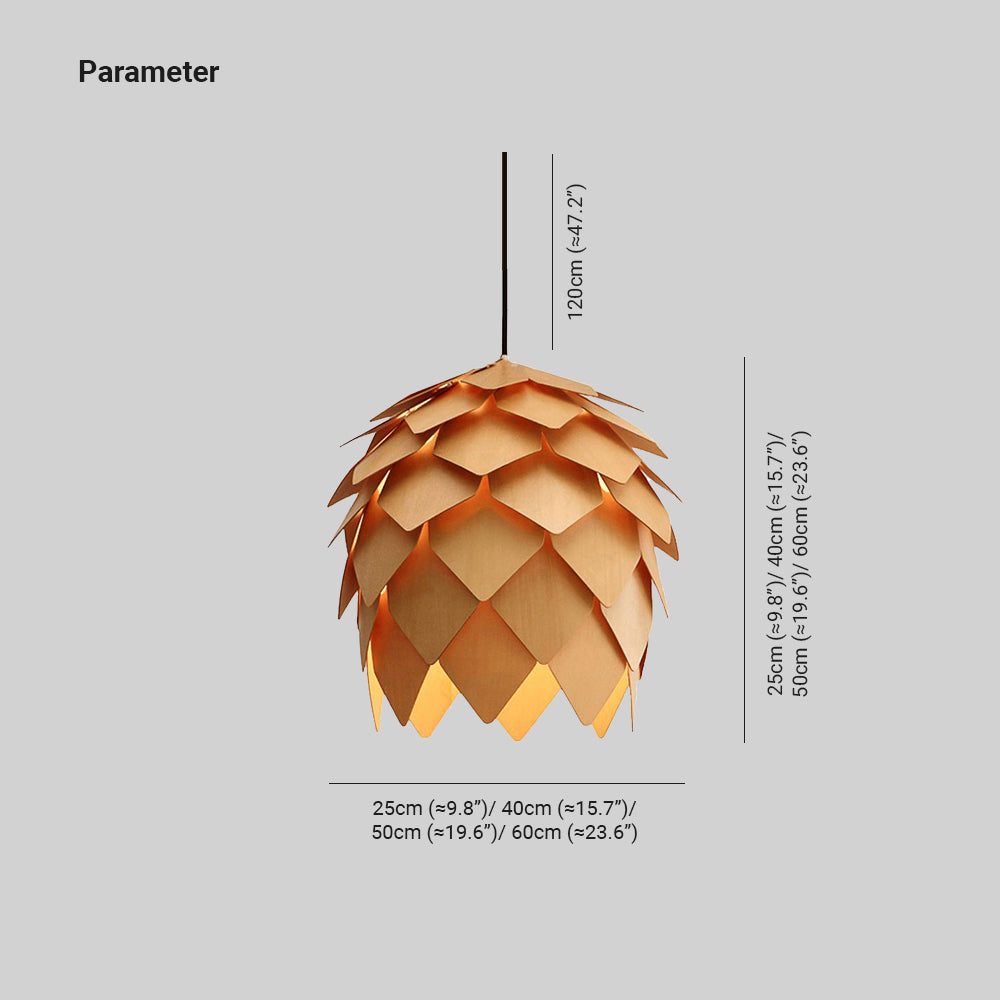 Muto Designer Pinecone Shape Wood Pendant Light - Neutral Decor