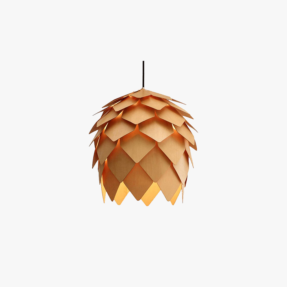 Muto Designer Pinecone Shape Wood Pendant Light - Neutral Decor