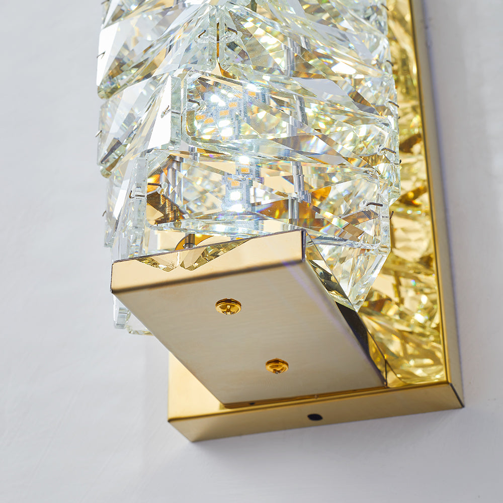 Kristy Modern Rectangular Vanity Metal Crystal LED Wall Lamp - Neutral Decor