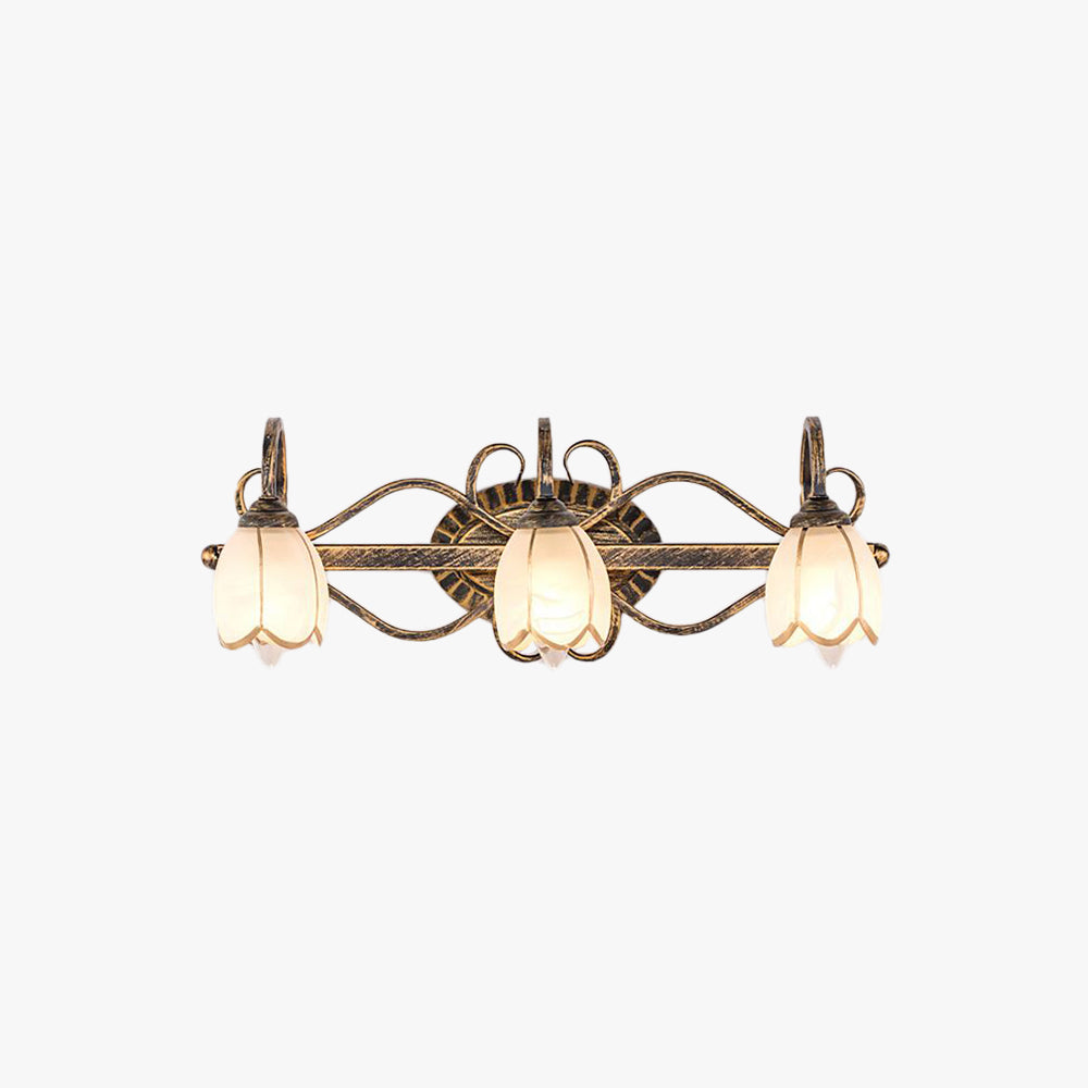 Arisha Antique Brass Flower Mirror Front Vanity Wall Lamp - Neutral Decor